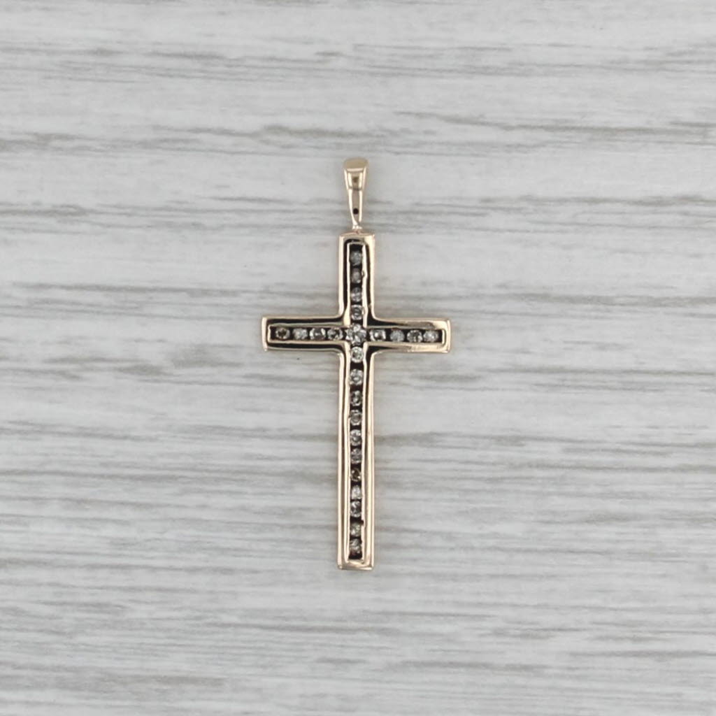 0.18ctw Channel Set Diamond Cross Pendant 10k Yellow Gold