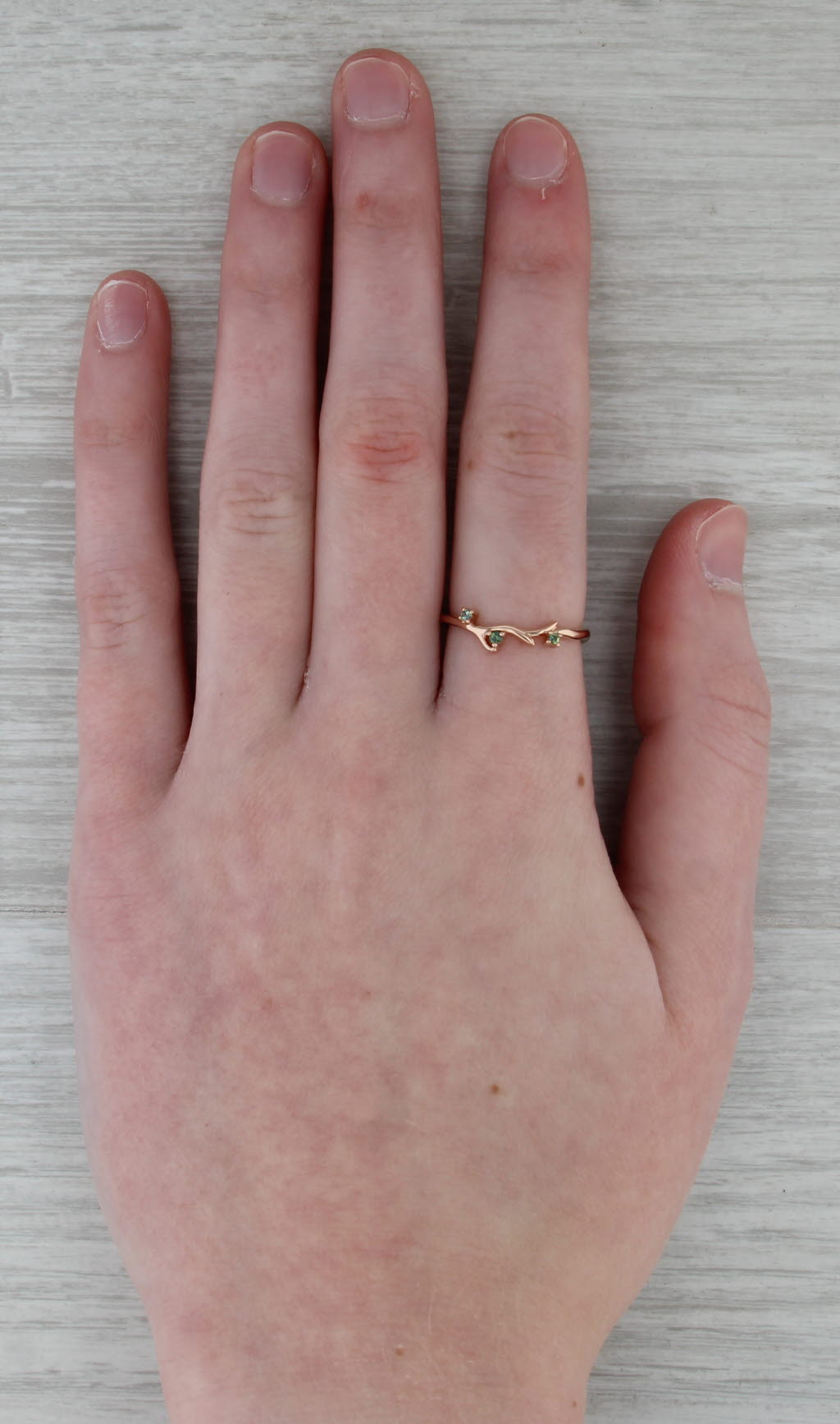 Green Sapphire Ring 18k Rose Gold Size 6.5 Stackable Contoured Wedding Band