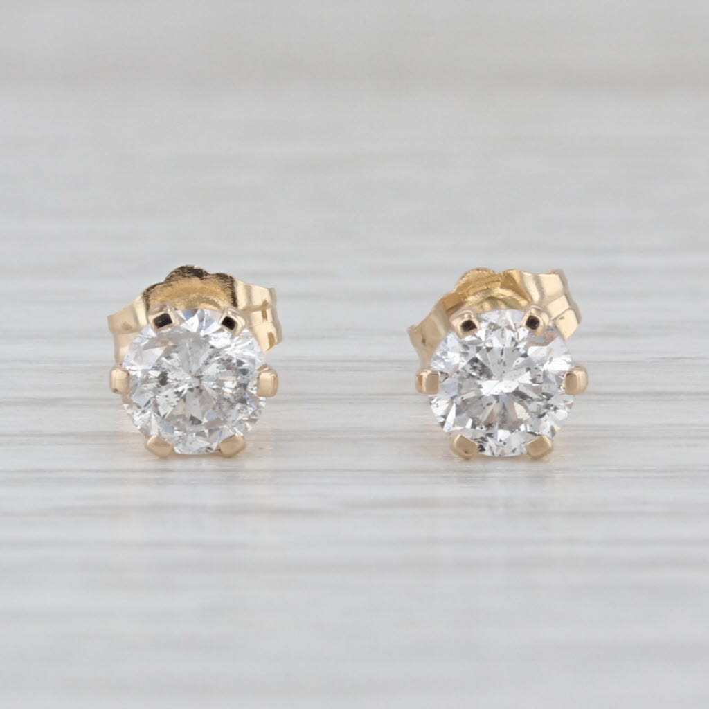 0.98ctw Diamond Stud Earrings 14k Yellow Gold Round Solitaire Studs