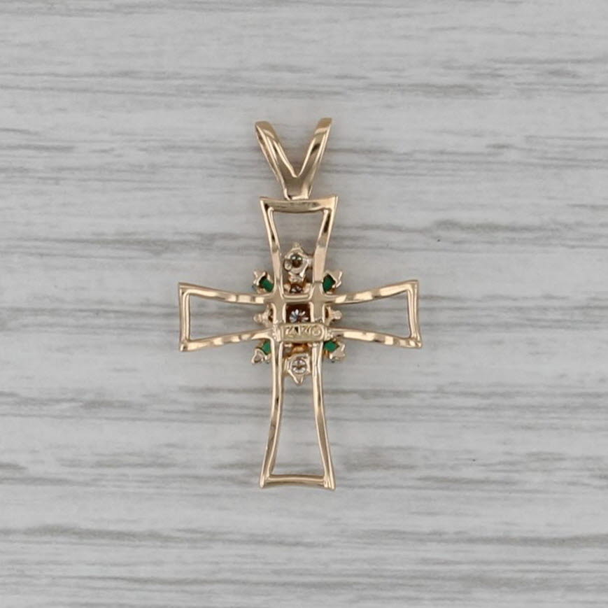 0.27ctw Emerald Diamond Cluster Open Cross Pendant 14k Yellow Gold
