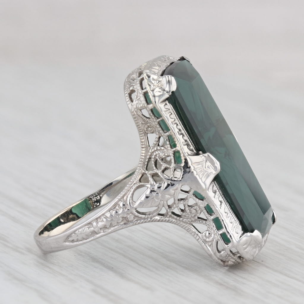 Light Gray Ostby Barton Vintage Green Tourmaline Filigree Ring 14k White Gold Size 6