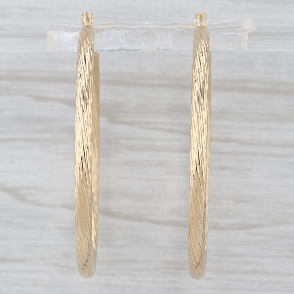 Twist Large Hoop Earrings 18k Yellow Gold Snap Top Round Hoops
