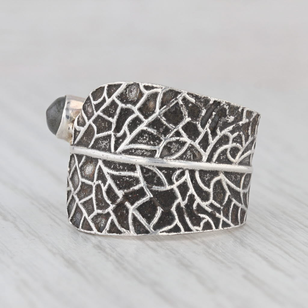 Light Gray Labradorite Leaf Wrap Ring Sterling Silver Size 8 Statement