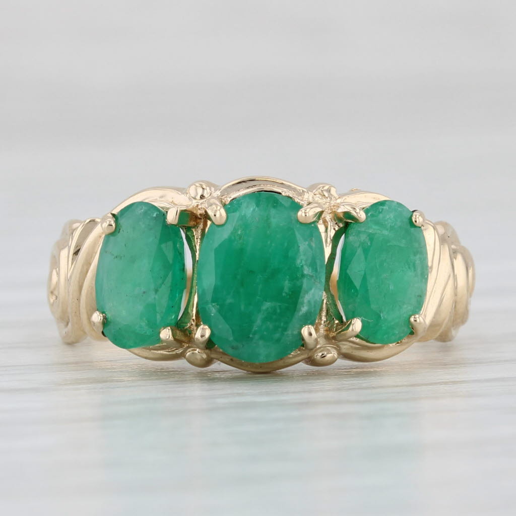 Light Gray 3.75ctw Oval Emerald 3-Stone Ring 10k Yellow Gold Size 8