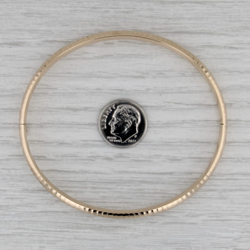 Hammered Omega Pattern Bangle Bracelet 14k Yellow Gold 8" 6.1mm