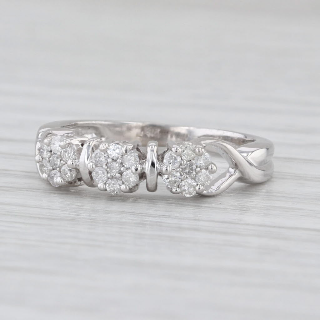 0.27ctw Diamond Flower Clusters Ring 14k White Gold Size 6 Stackable Bridal