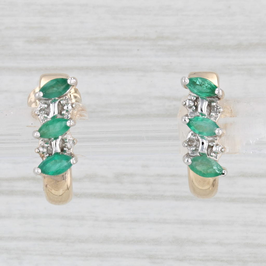 Light Gray 0.35ctw Emerald Diamond J-Hook Drop Earrings 14k Yellow Gold
