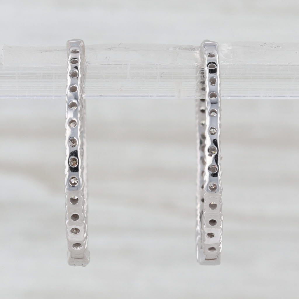 0.97ctw Diamond Inside Out Hoop Earrings 14k White Gold Round Hoops Snap Top