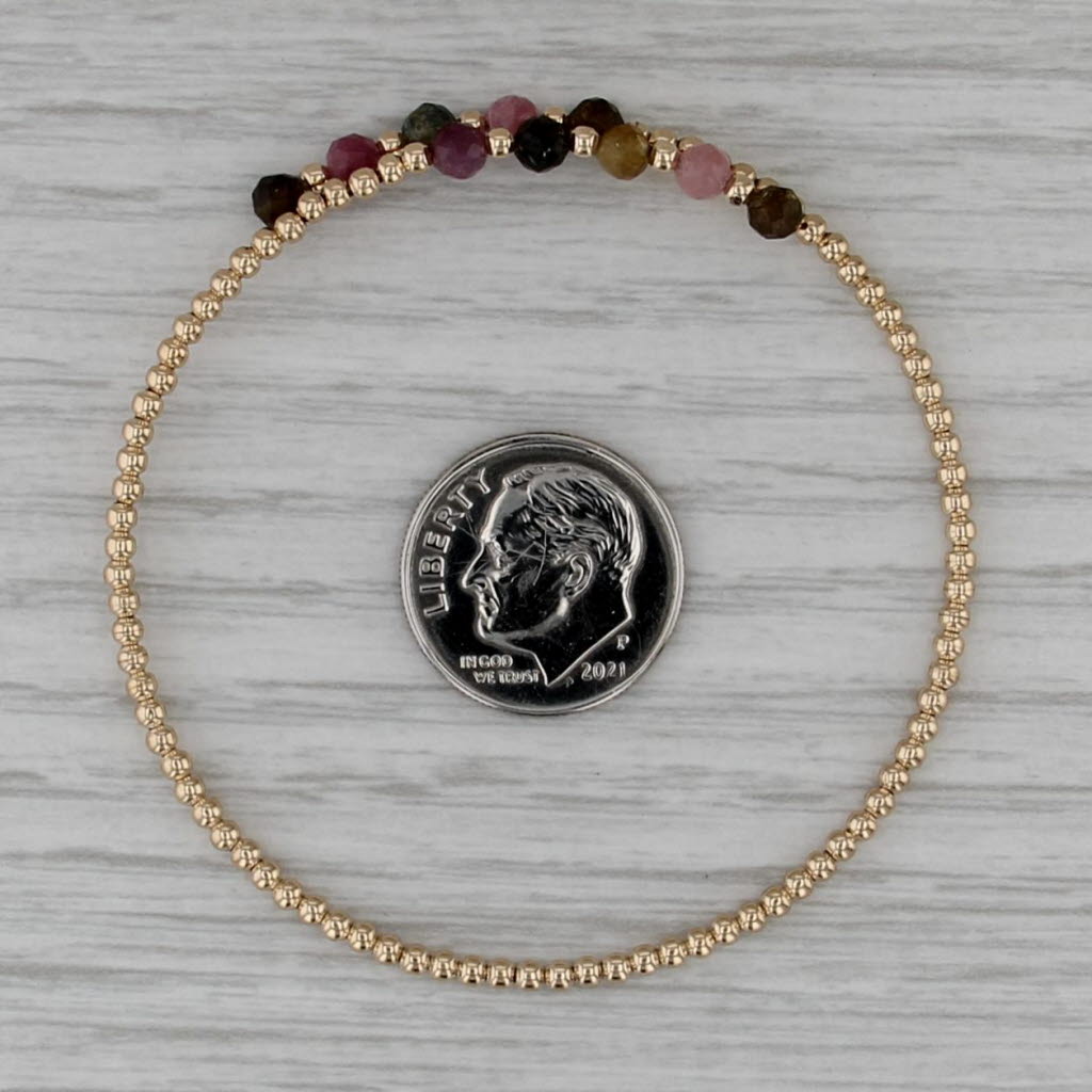 Gemstone Bead Flexible Bangle Bracelet 14k Yellow Gold 6.25"