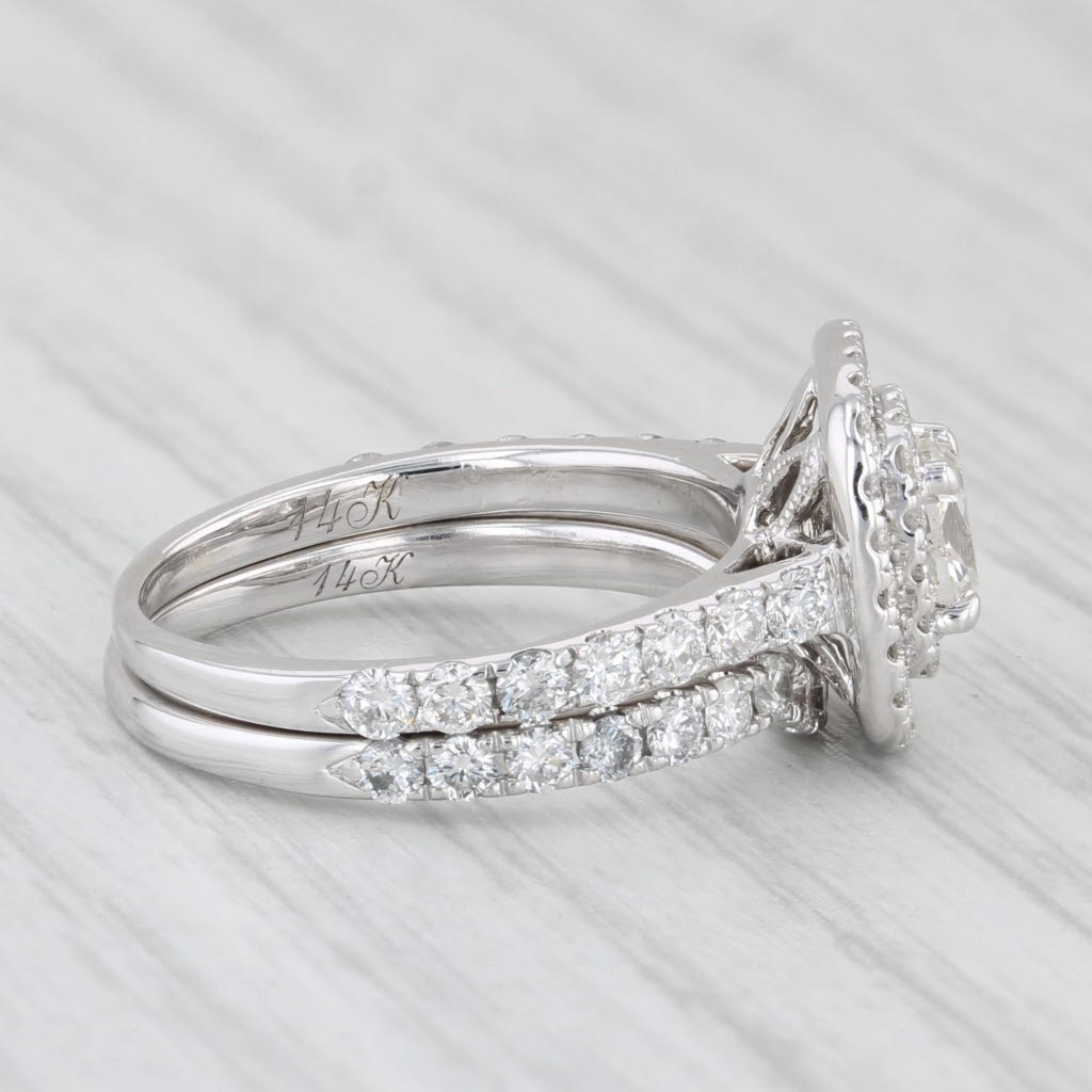 Light Gray Neil Lane 1.61ctw Diamond Halo Engagement Ring Wedding Bridal Set 14k White Gold