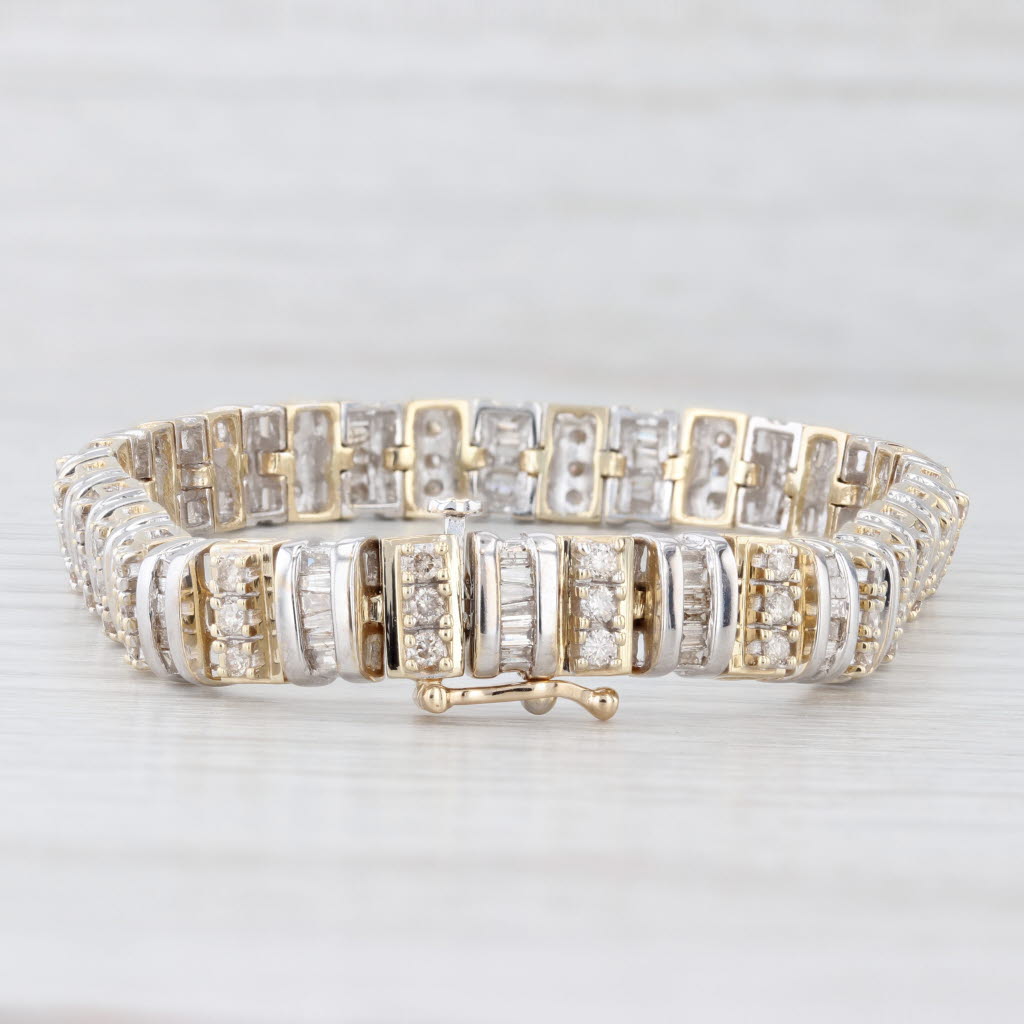 Light Gray 3.10ctw Diamond Bracelet 14k Yellow White Gold 7.25" 7.3mm