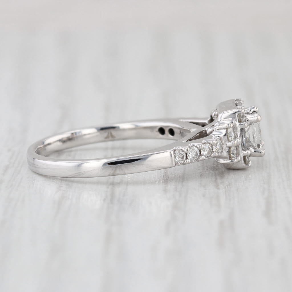 0.91ctw Princess Diamond Halo Engagement Ring 14k White Gold Size 7.75