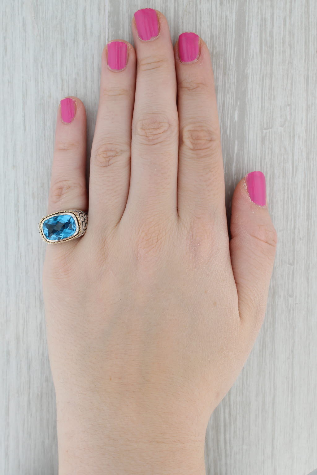 Gray Effy 8.75ct Blue Topaz Ring Sterling Silver 18k Gold Size 7 Ornate Solitaire