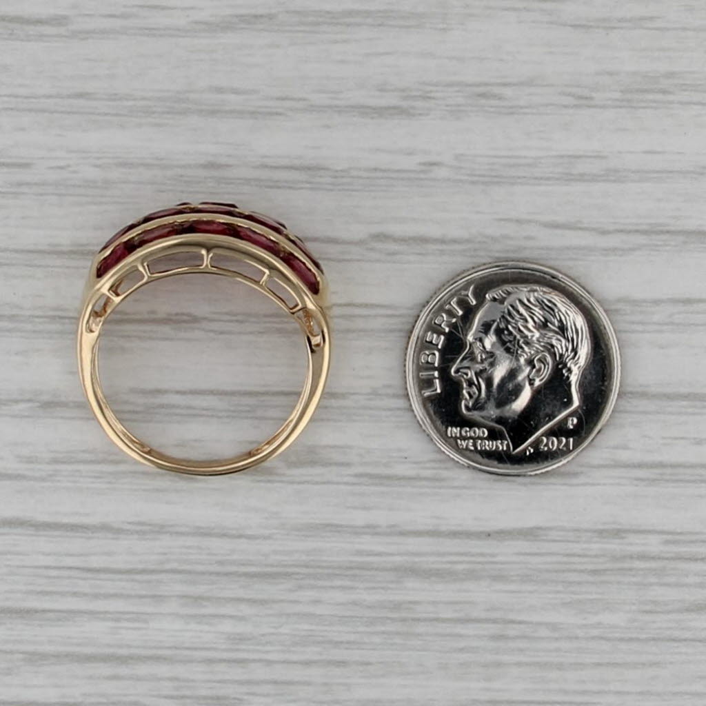 2.55ctw 3-Row Rubellite Tourmaline Ring 14k Yellow Gold Size 7