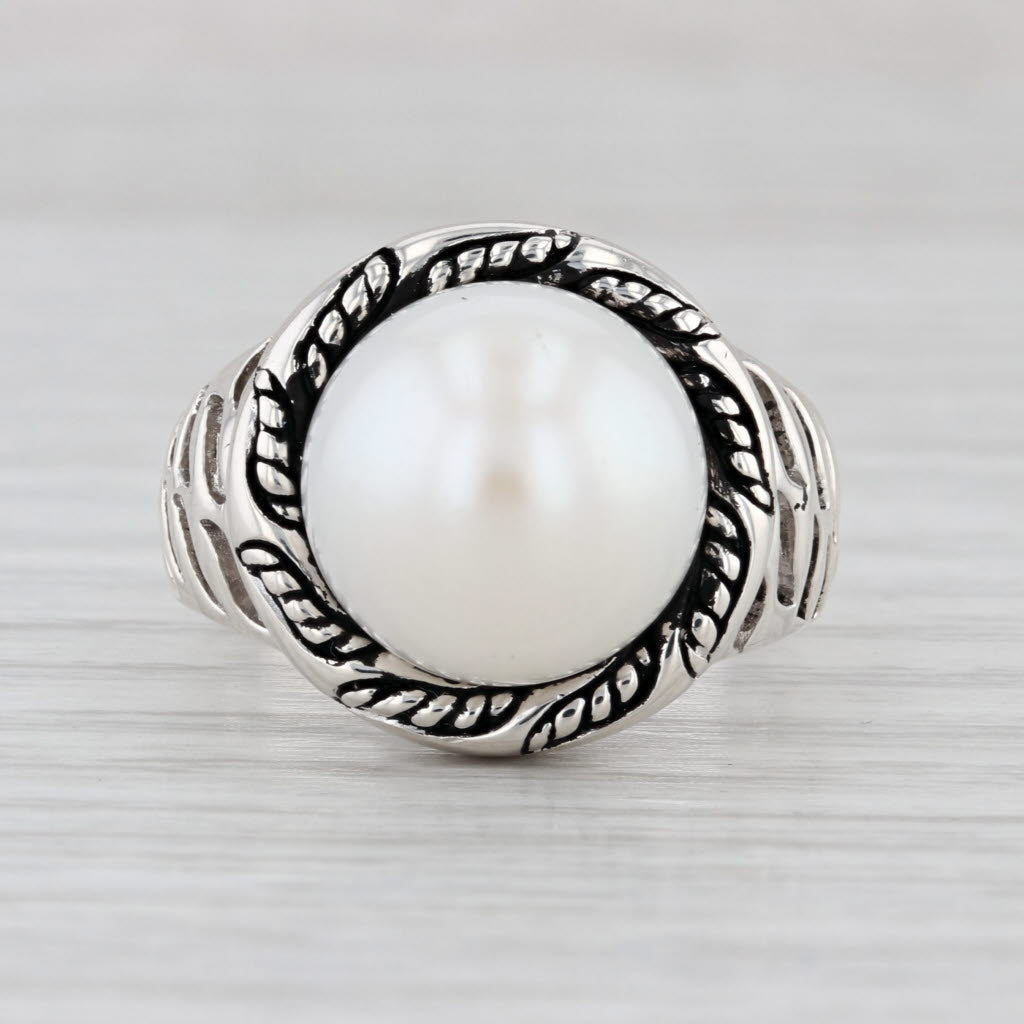 12.8mm Cultured Pearl Solitaire Ring Sterling Silver Size 8 Artsian Signed