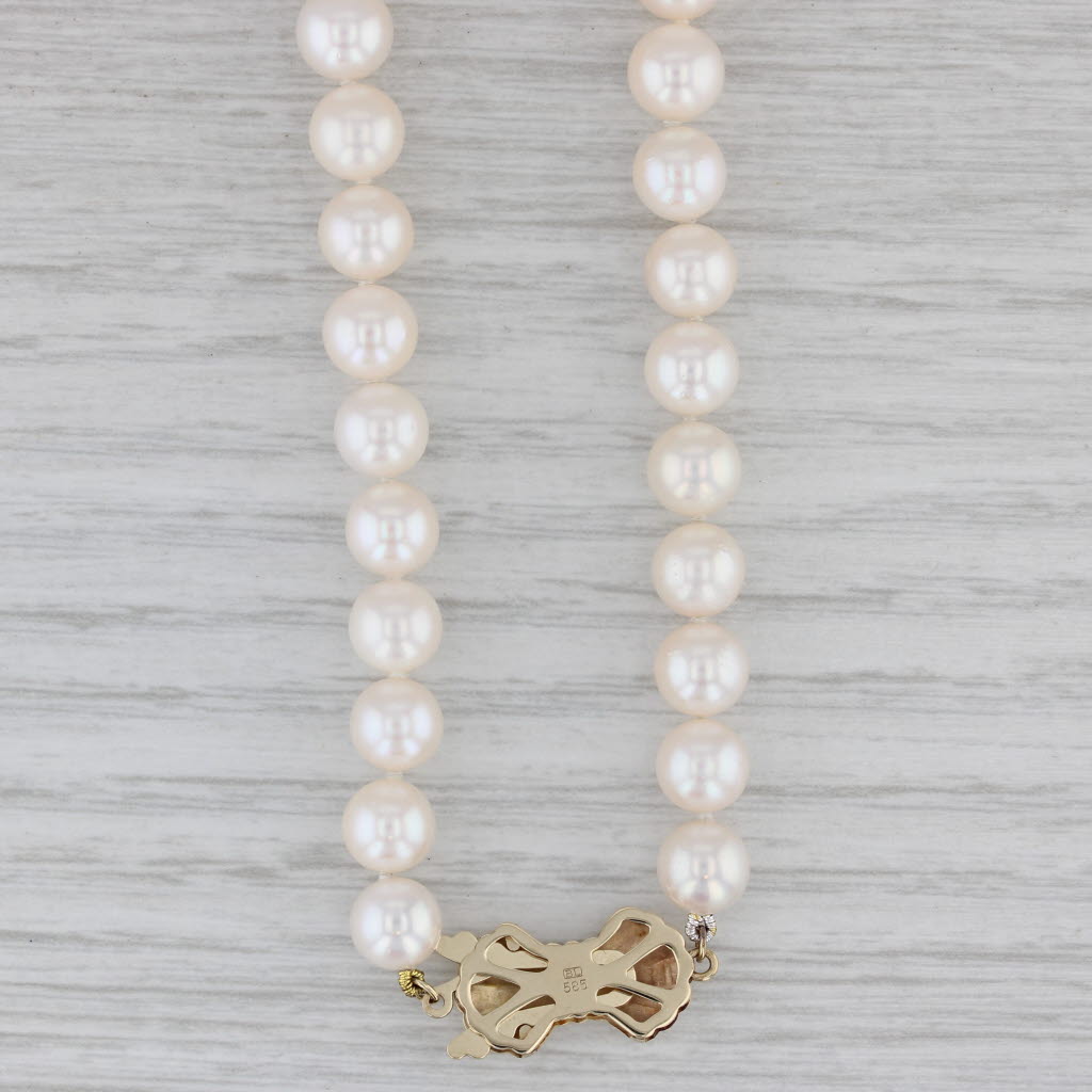 Gray Blue Lagoon Cultured Pearl Strand Bead Necklace 14k Yellow Gold 18" Box
