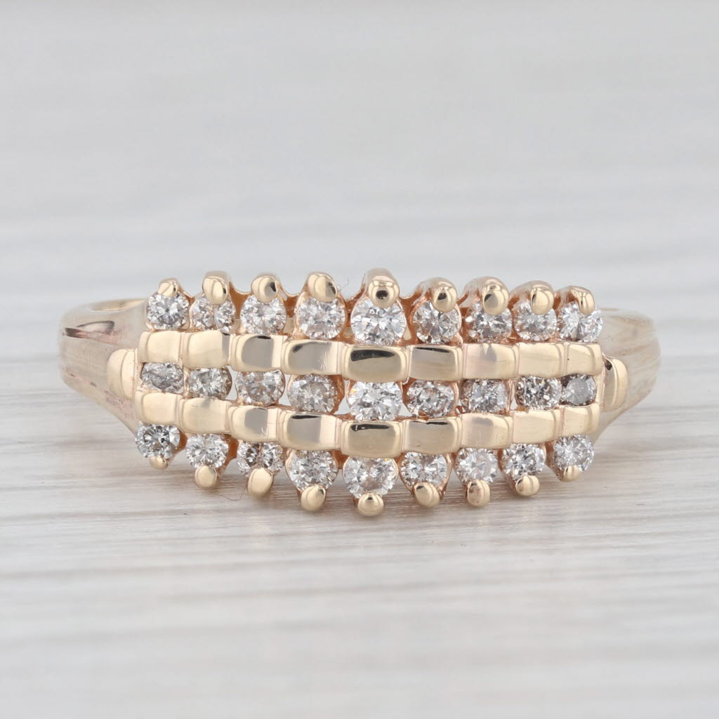 Light Gray 0.64ctw Diamond 10k Yellow Gold Size 9.25 Tiered Pyramid Stackable