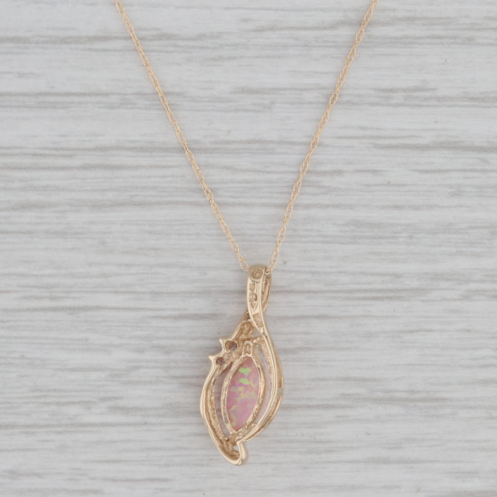 Gray Lab Created Opal Cubic Zirconia Pendant Necklace 10k Yellow Gold 18"