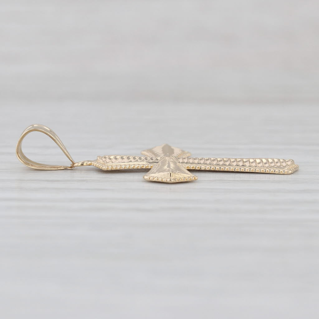 Ridged Pattern Cross Pendant 14k Yellow Gold