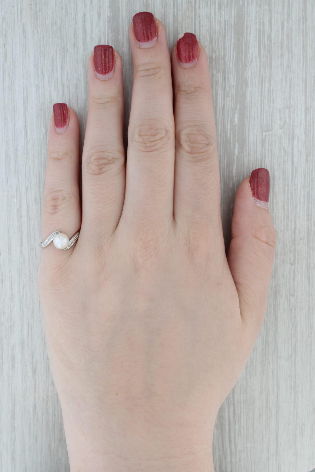 Gray Cultured Pearl Diamond Bypass Ring 14k White Gold Size 7.5