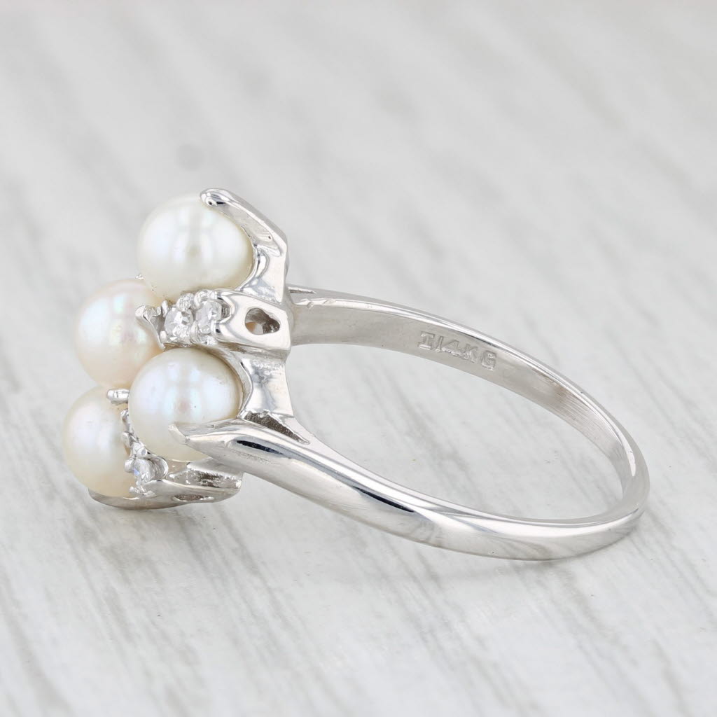 Light Gray Cultured Pearl Diamond Cluster Ring 14k White Gold Size 7.25