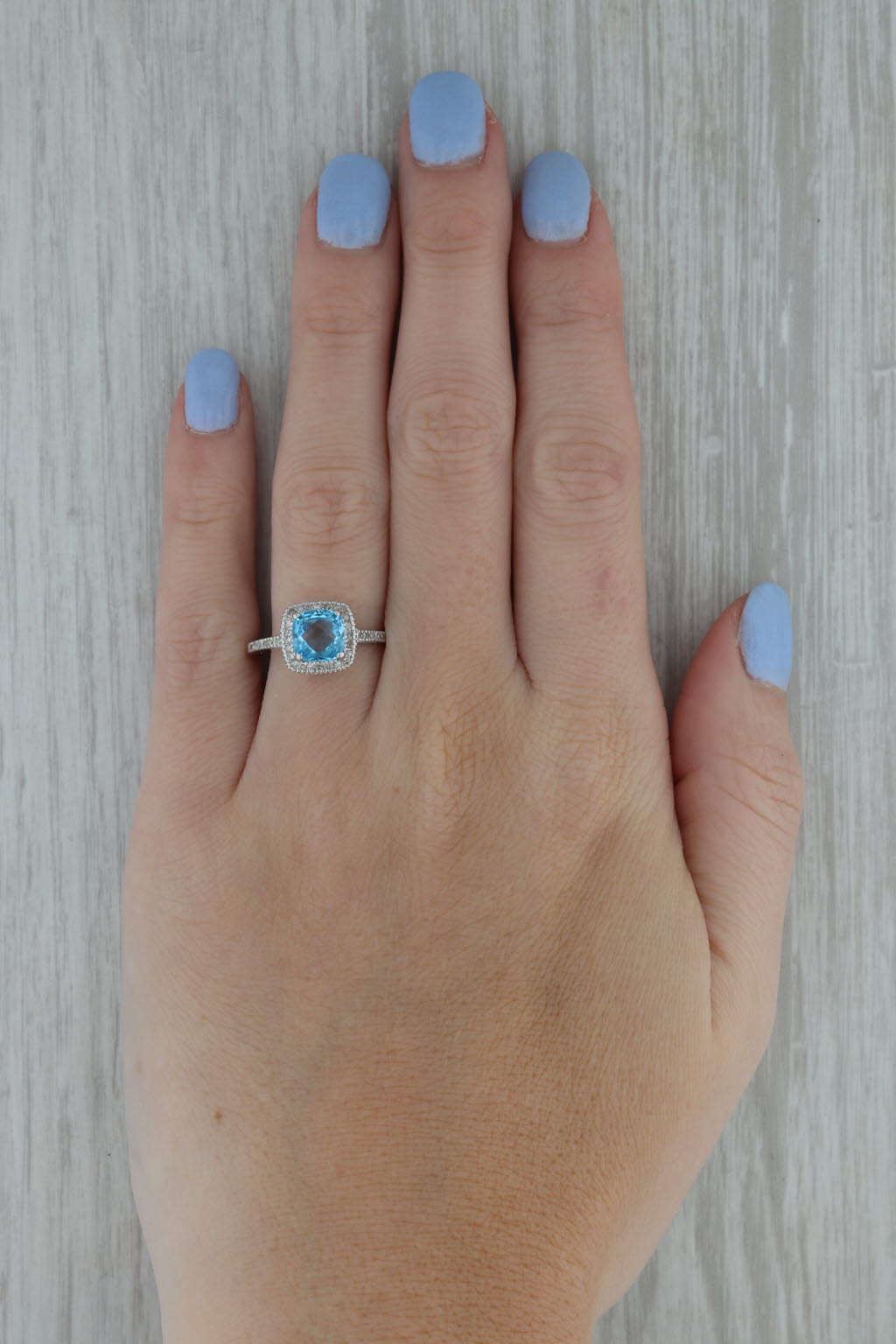 Rosy Brown 1.95ctw Blue Topaz Diamond Halo Ring 10k White Gold Size 7 Engagement