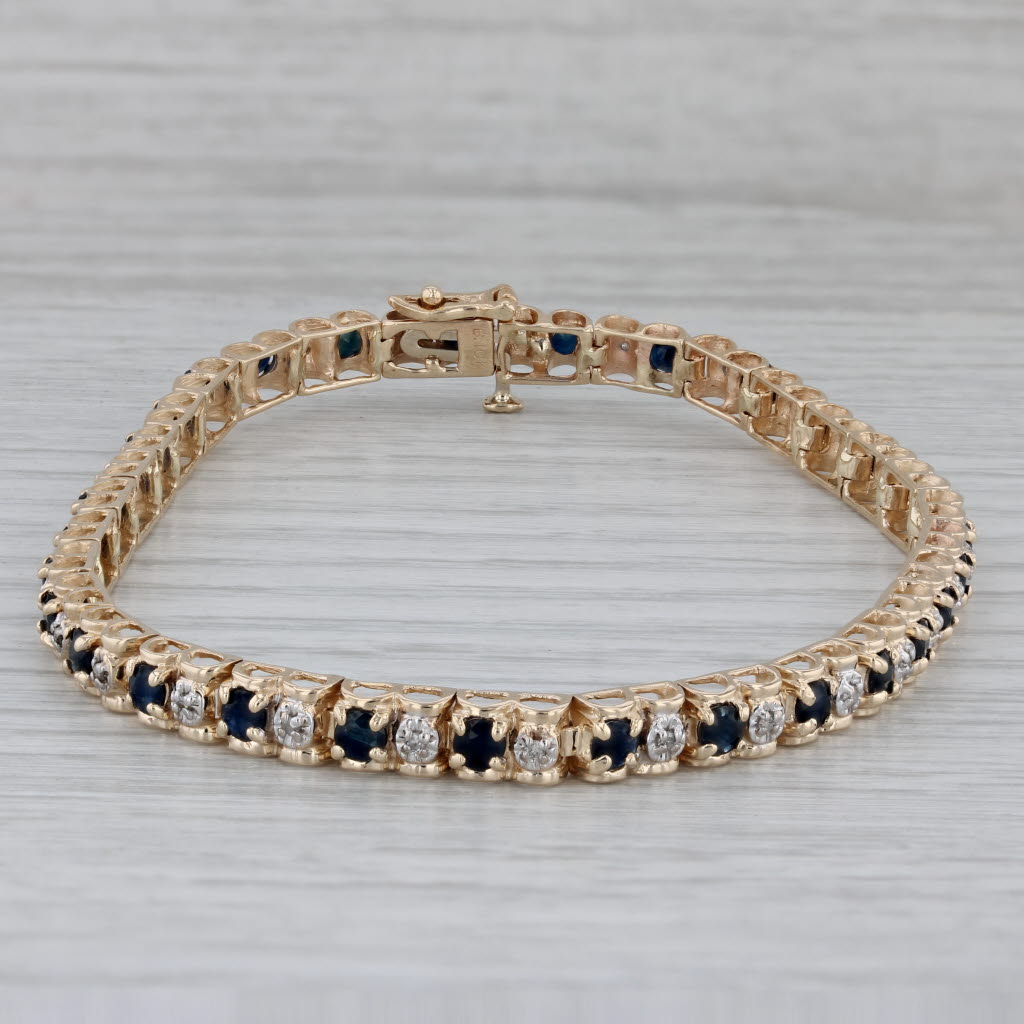 Gray 4.59ctw Blue Sapphire Diamond Tennis Bracelet 10k Yellow Gold 8" 4.7mm