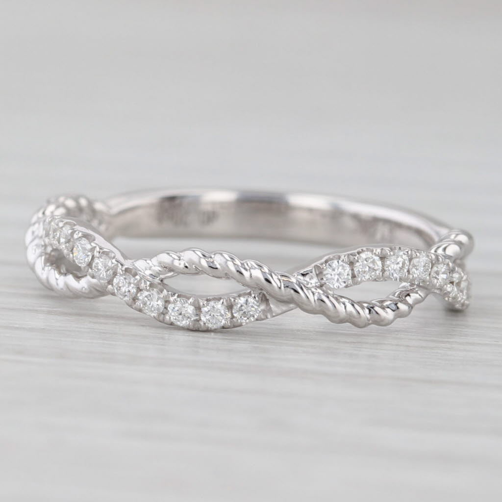 Light Gray New 0.20ctw Woven Diamond Wedding Band 14k White Gold Stackable Ring Size 6.5