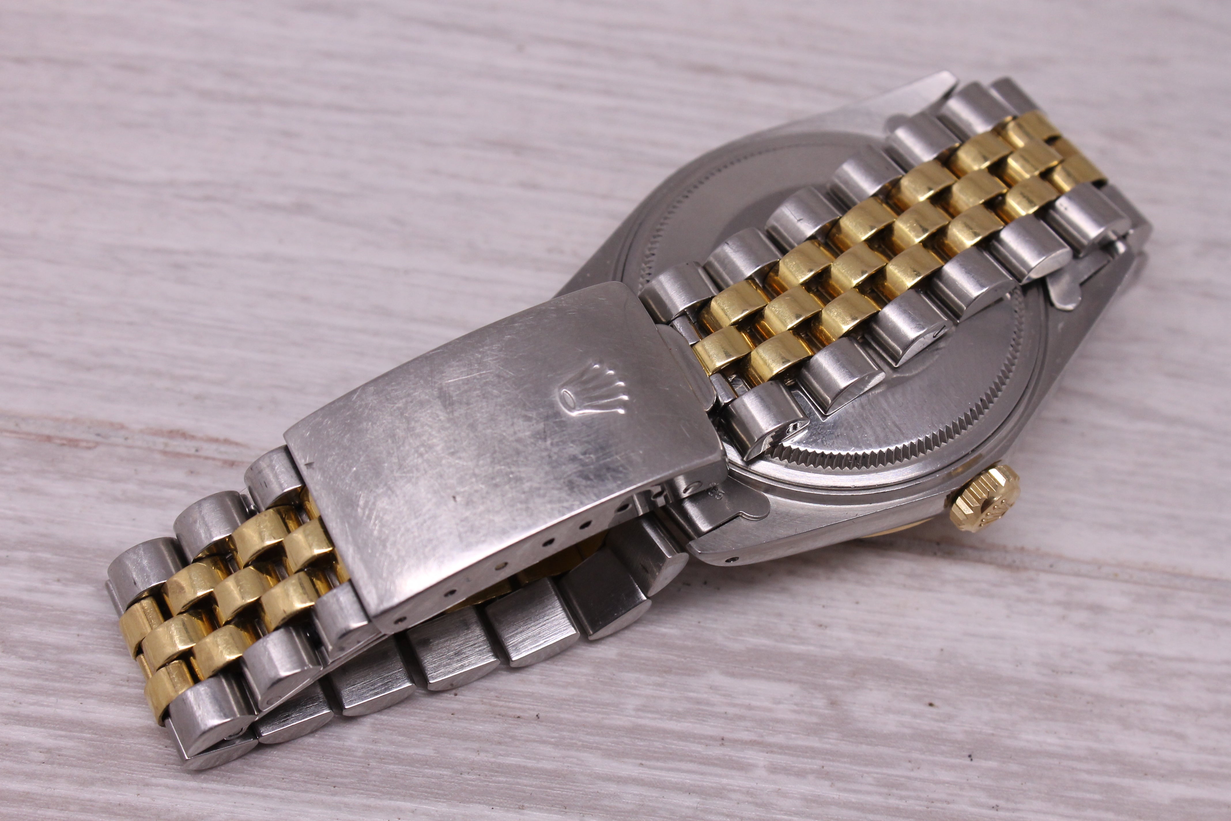 Vintage 1987 Rolex Datejust 16013 18k Steel Automatic Watch Tapestry Dial w Tag