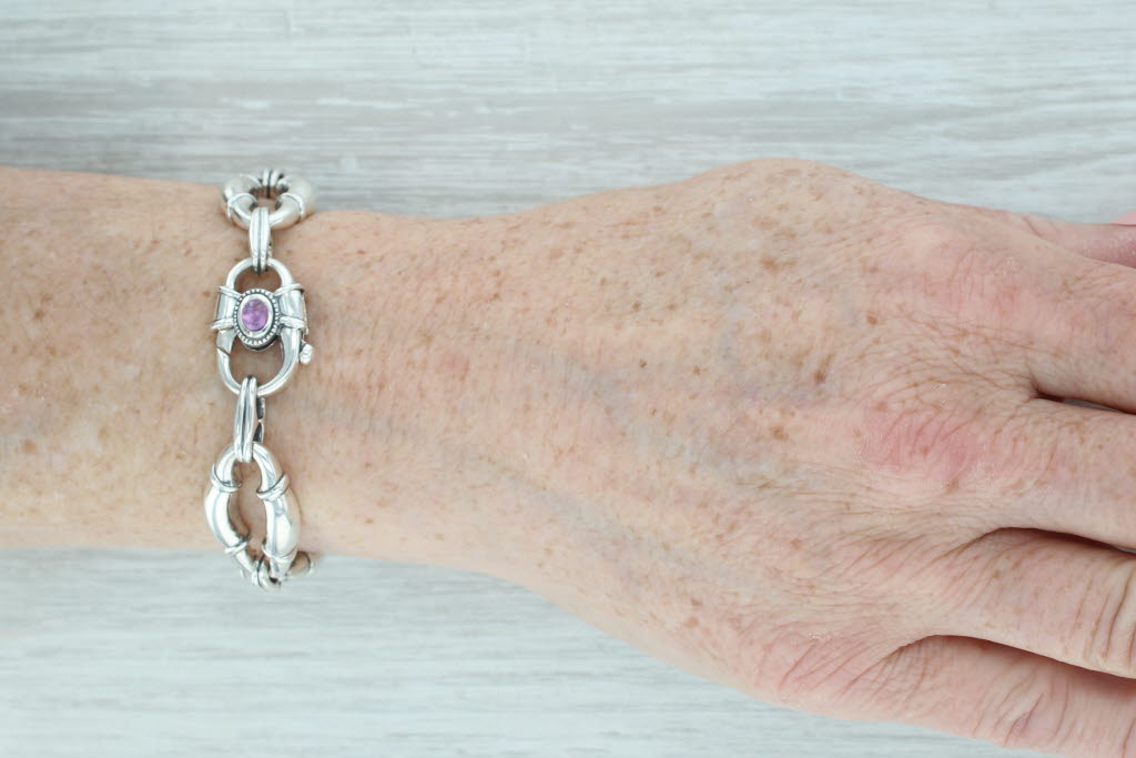 Gray Scott Kay Amethyst Chunky Link Bracelet Sterling Silver 5.75" 15.8mm