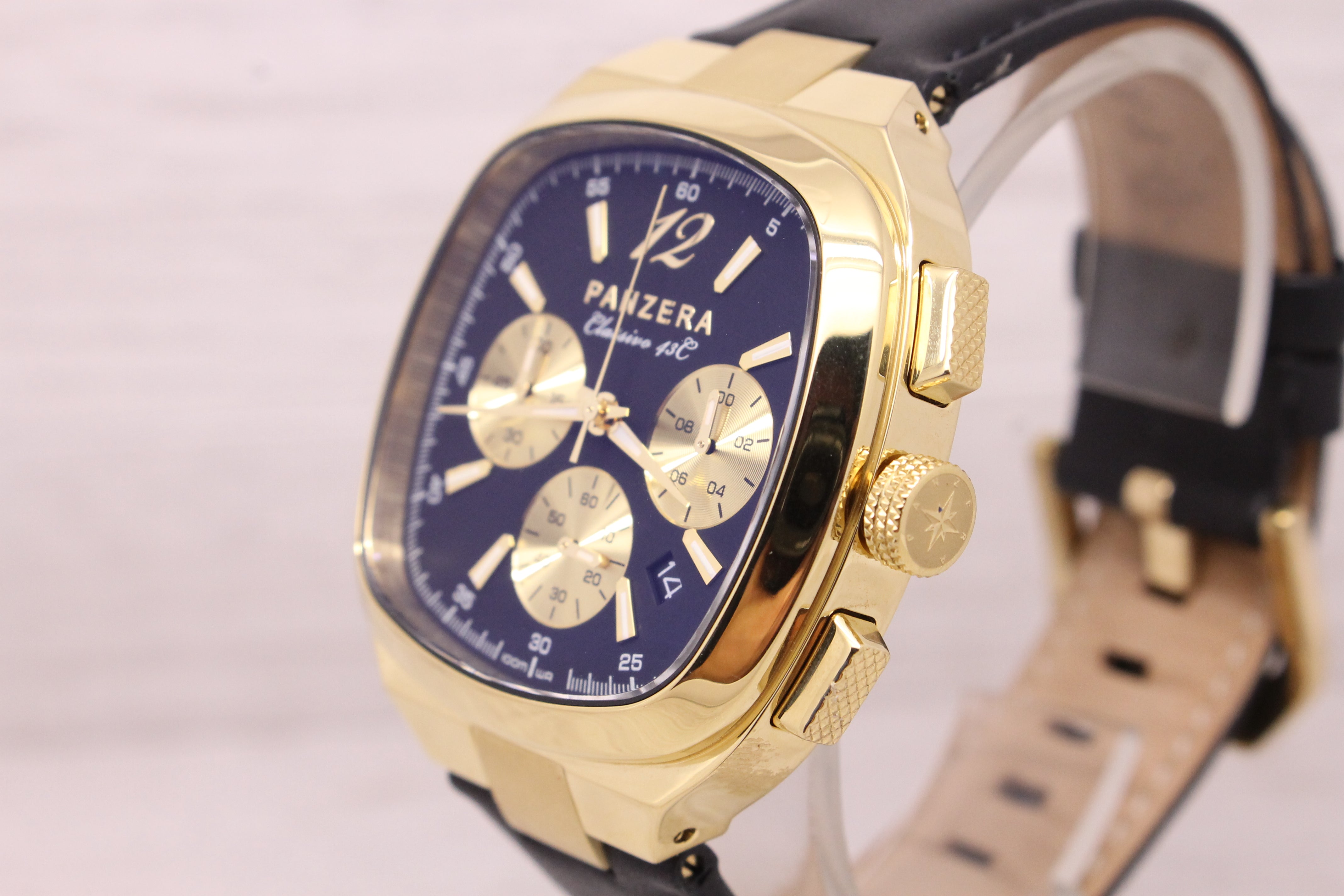Light Gray Panzera Classivo 43C 43mm Gold Plated Steel Quartz Chronograph Watch C43C-03