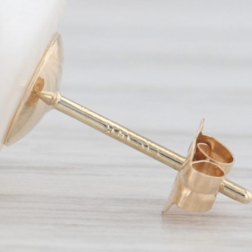 Light Gray Cultured Pearl Stud Earrings 14k Yellow Gold 11.9mm Round Solitaires