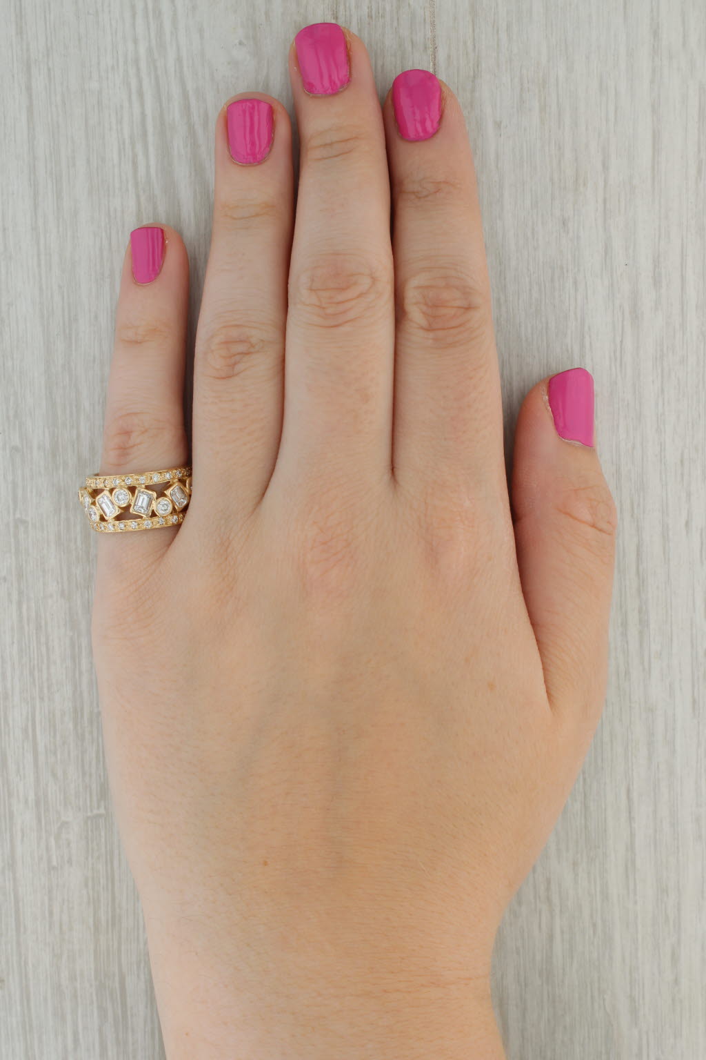 Rosy Brown Sonia B 3.13ctw Diamond Abstract Ring 14k Yellow Gold Size 7.75 Wide Band