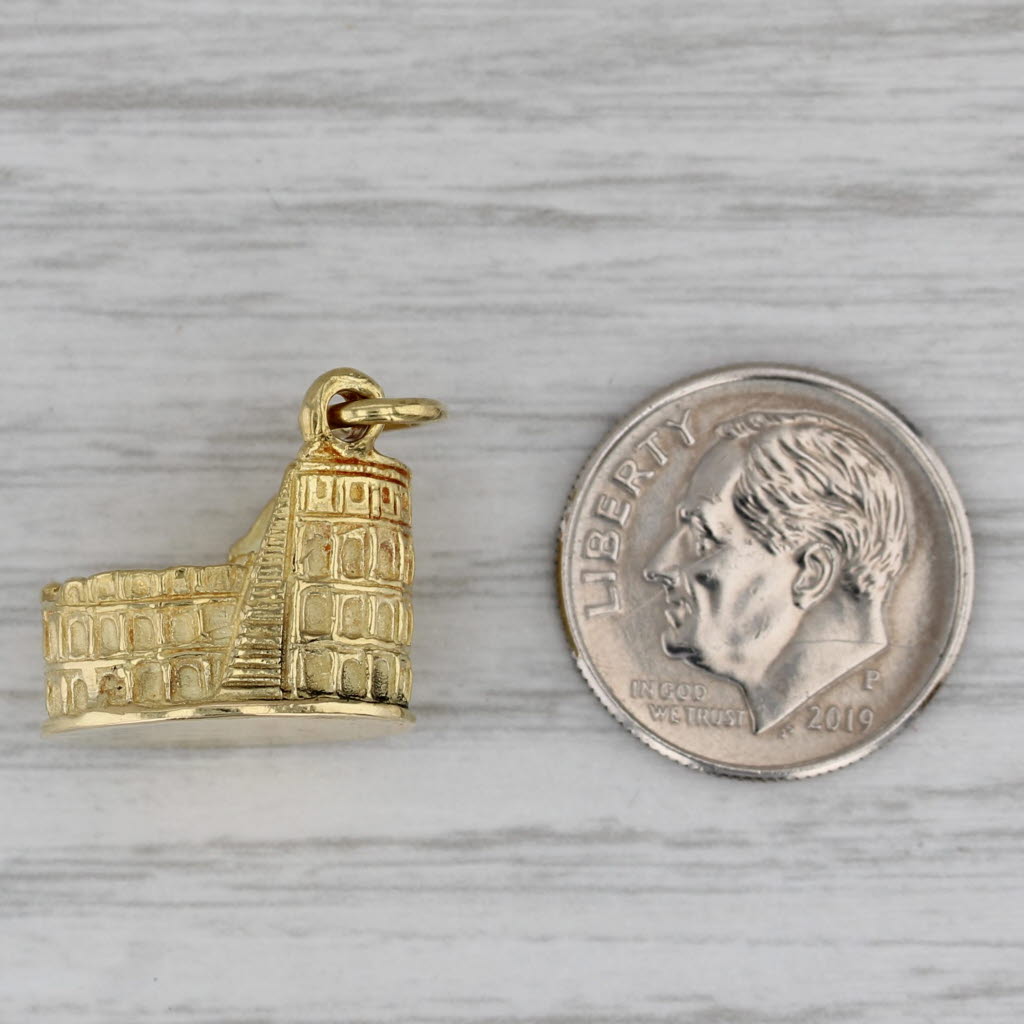 Dark Gray Roman Colosseum Charm 18k Yellow Gold Rome Italy Souvenir Pendant
