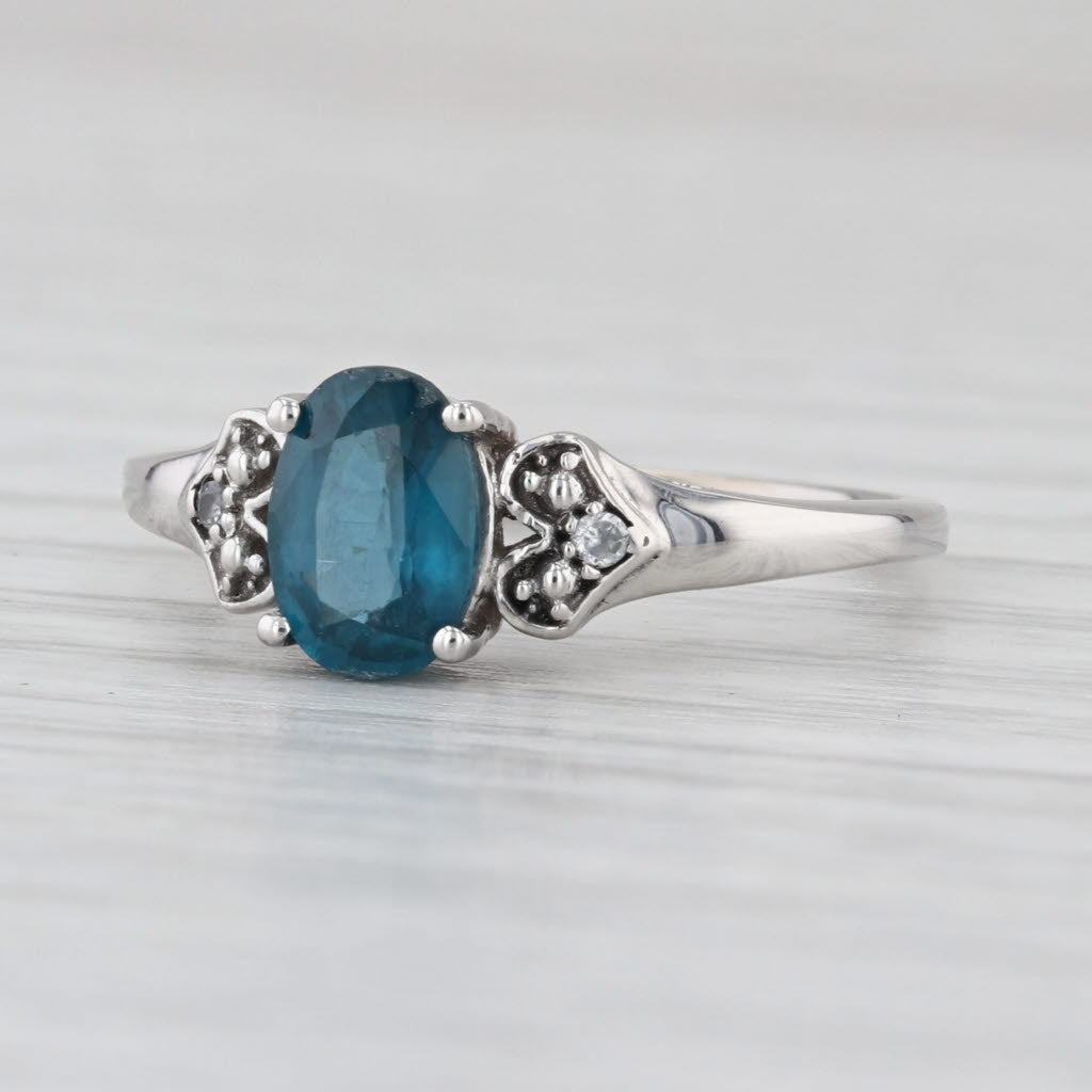 1.01ctw Oval Blue Kyanite Zircon Ring 10k White Gold Size 6.25 Heart Accents COA