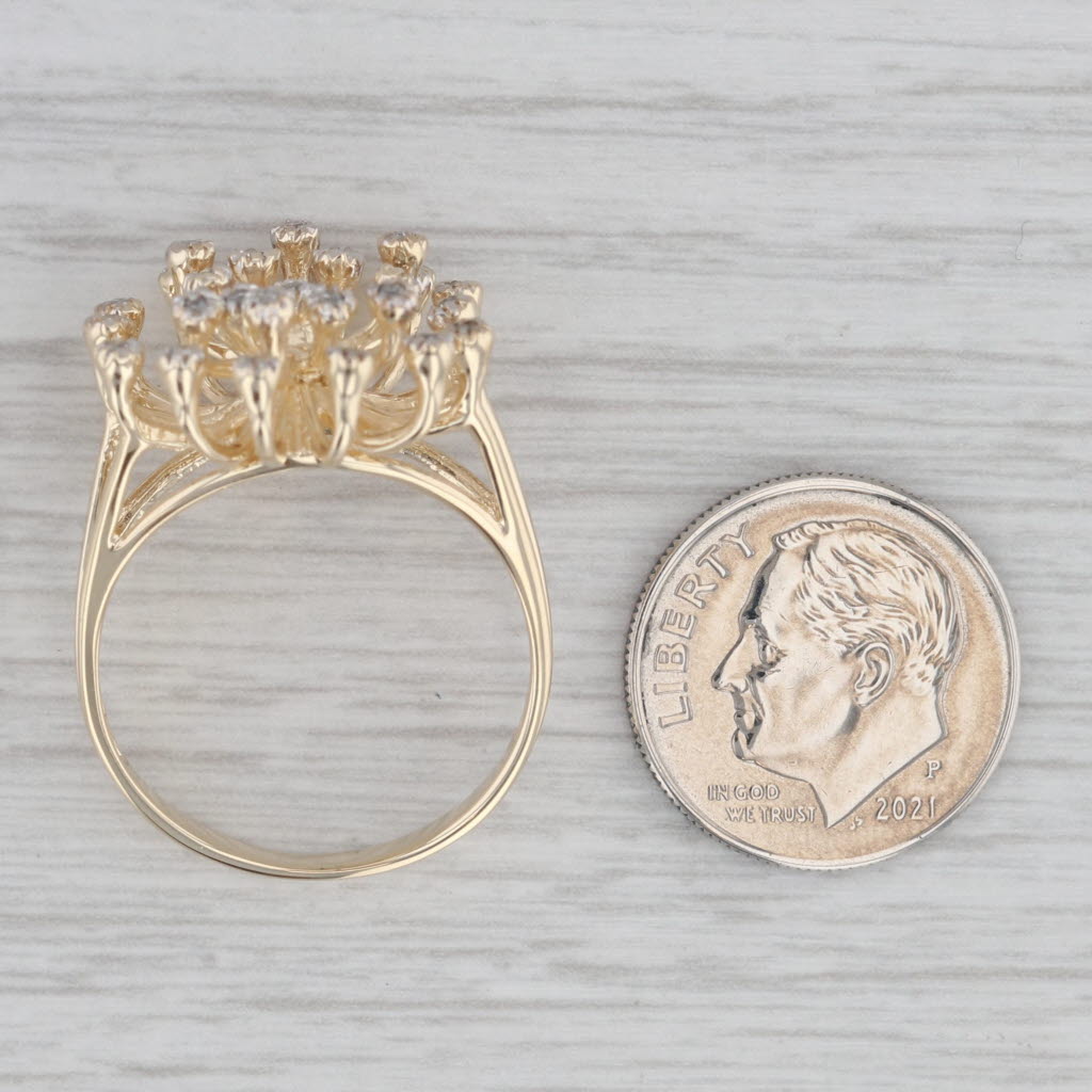 Gray Diamond Cluster Spray Ring 14k Yellow Gold Size 9.25 Cocktail
