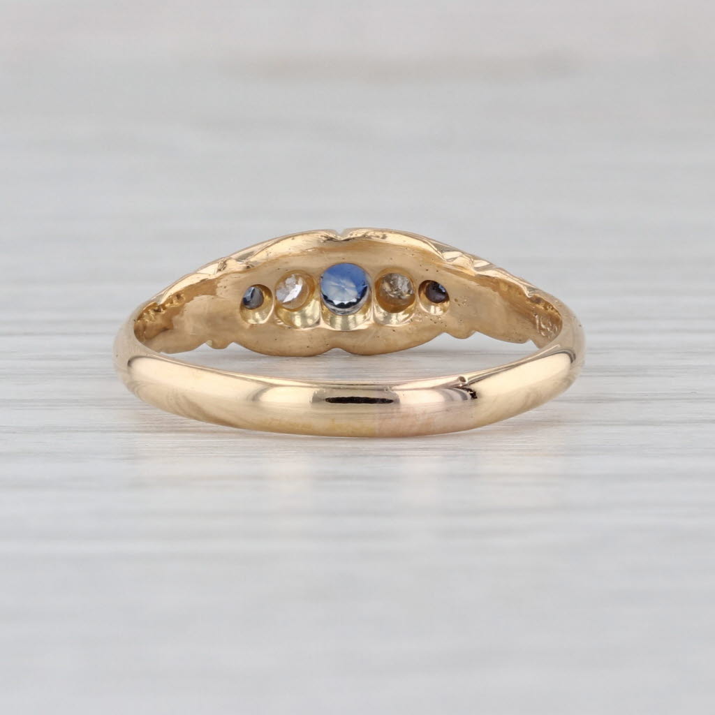 Antique 0.28ctw Sapphire Diamond Ornate Ring 18k Yellow Gold Size 9