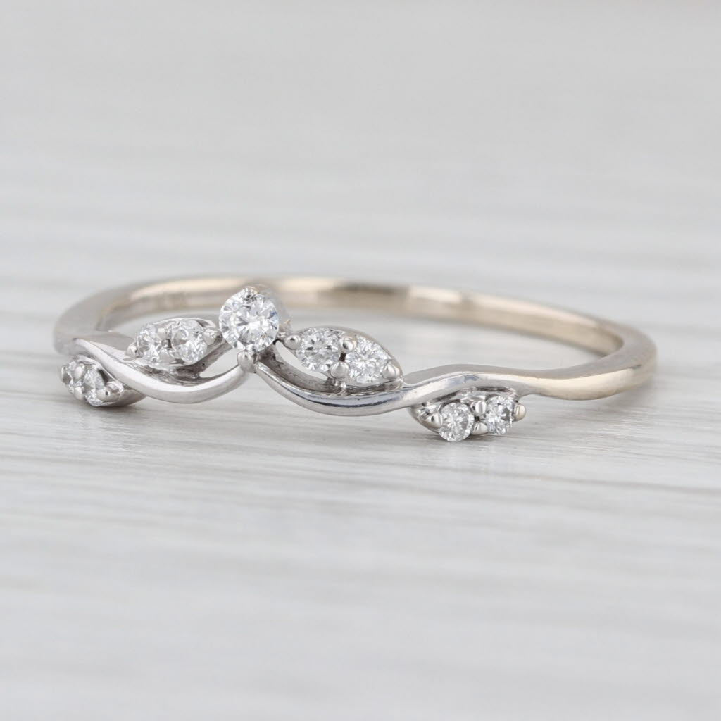 0.10ctw Contoured Diamond Wedding Band 10k White Gold Size 7.75 Stackable