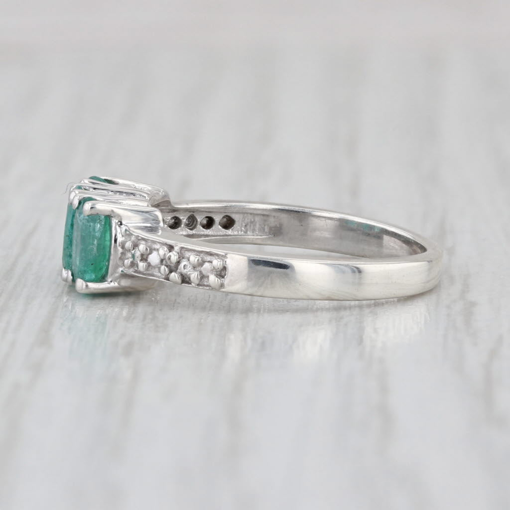 1.05ctw 3-Stone Emerald Ring Sterling Silver Diamond Accents Size 6 COA