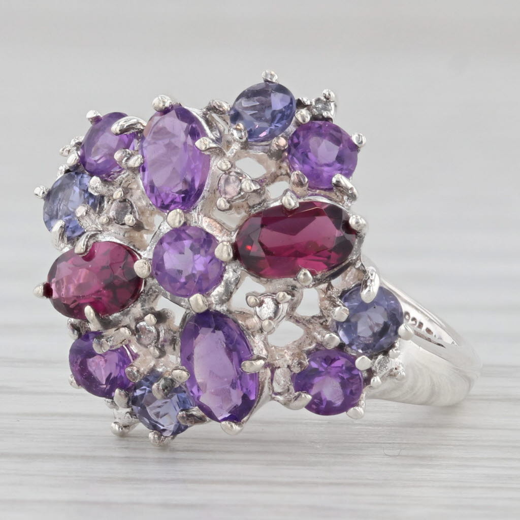 Gray 2.14ctw Amethyst Garnet Iolite Cluster Ring Sterling Silver Size 6.25