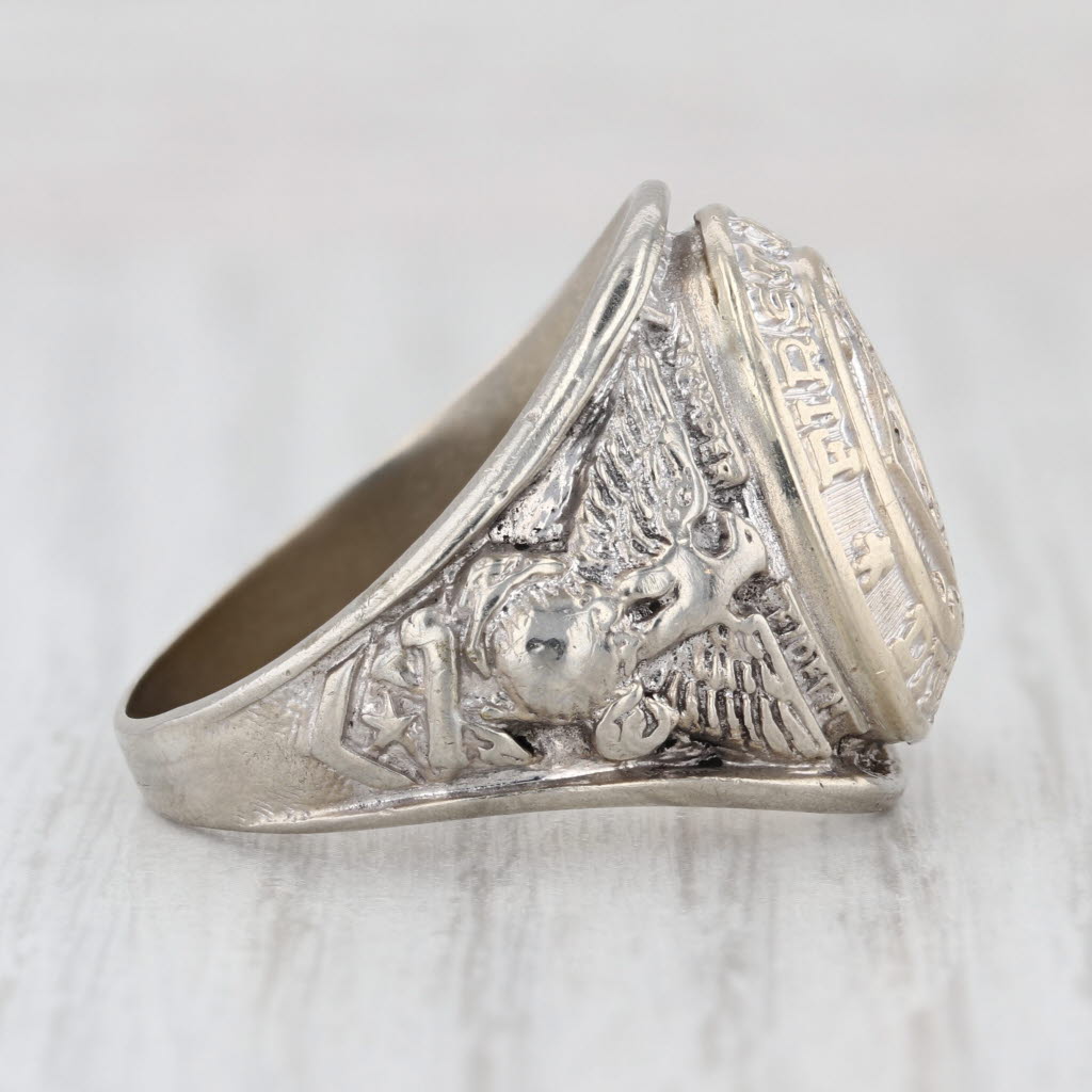 USMC 1st Marine Division Korea 1950 Ring 10k White Gold Size 9.75 Korean War