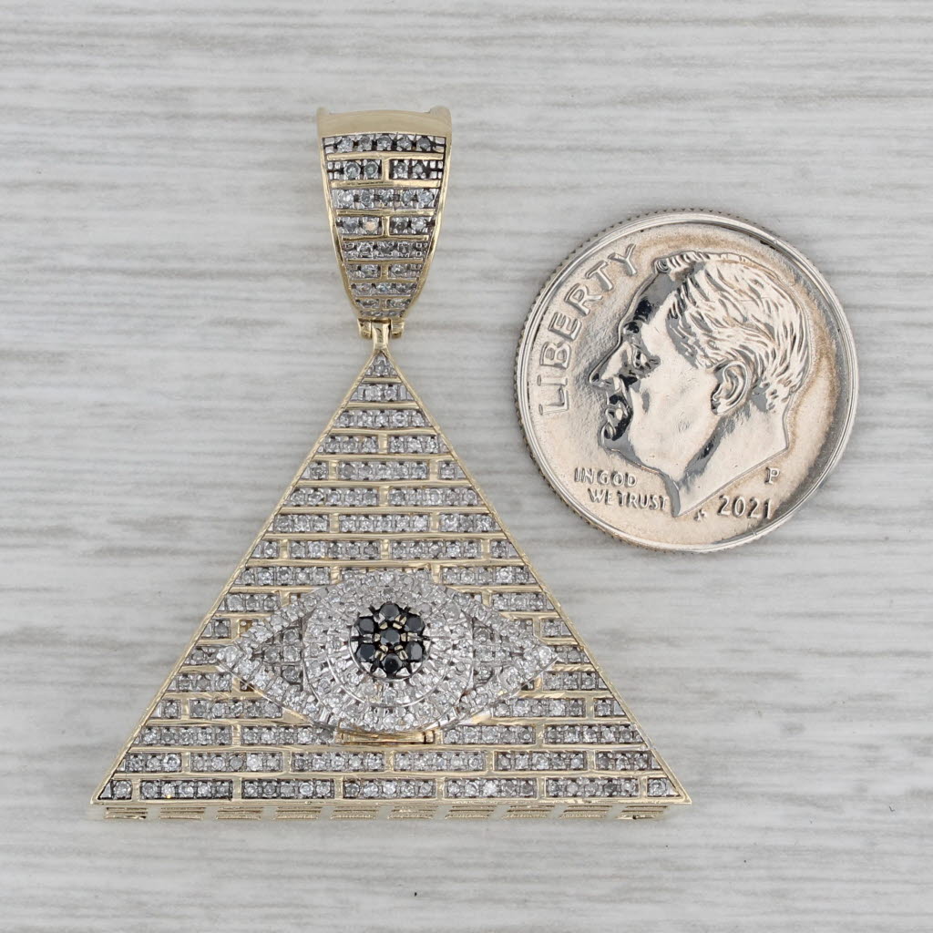 Gray Large 1.03ctw Diamond All Seeing Eye Pyramid Pendant 10k Yellow Gold