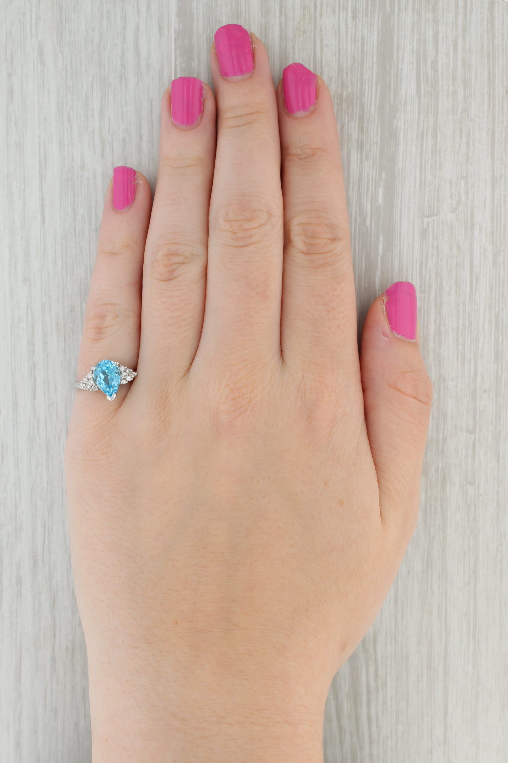 Gray 2.56ctw Pear Blue Topaz Diamond Ring 14k White Gold Size 6.75 Teardrop