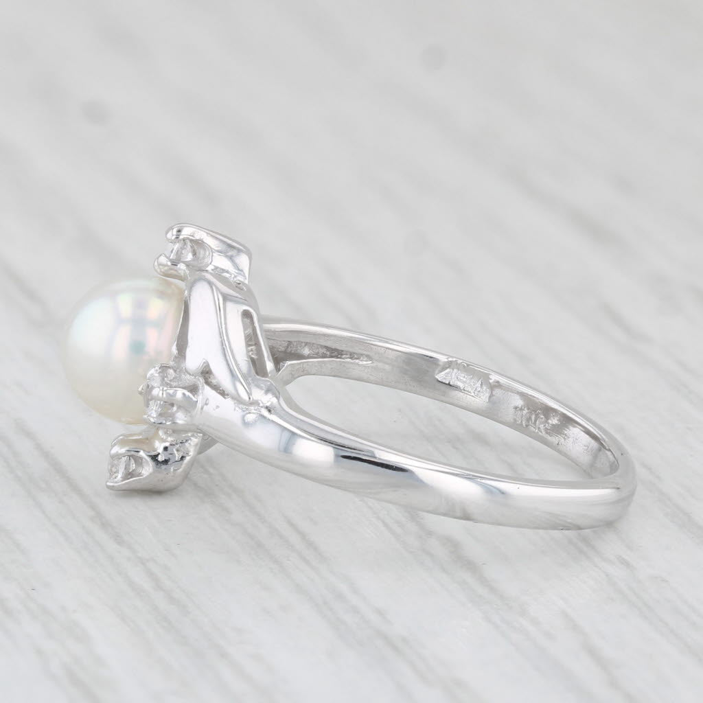 Light Gray Cultured Pearl Lab Created Spinel Ring 10k White Gold Size 6 Bypass