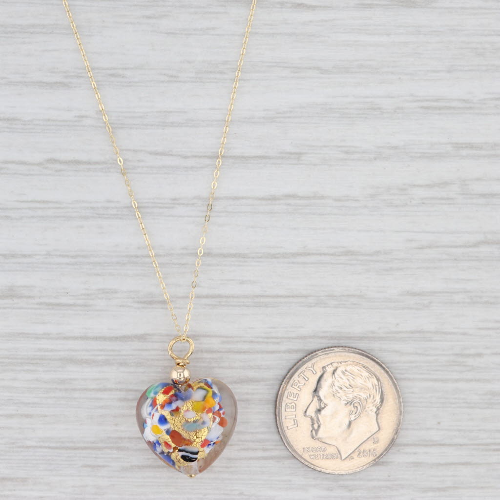 Light Gray New Colorful Glass Mosaic Heart Pendant Necklace 14k Yellow Gold 16"-18"