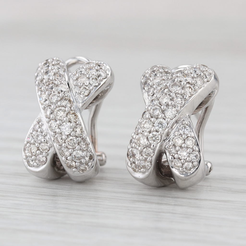 1.24ctw Diamond Crossover X Drop Earrings 18k White Gold Omega Backs