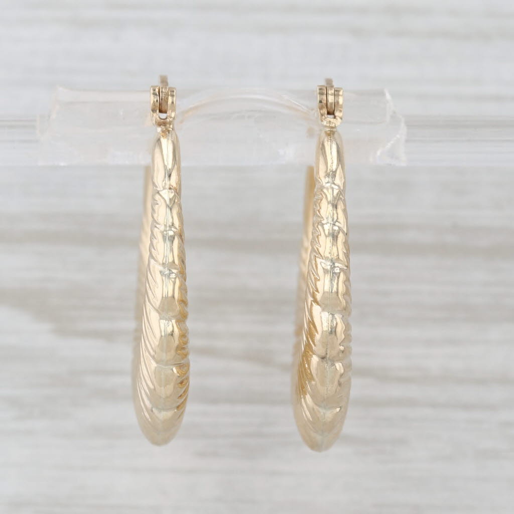 Beveled Hoop Earrings 10k Yellow Gold Snap Top Posts Round Hoops