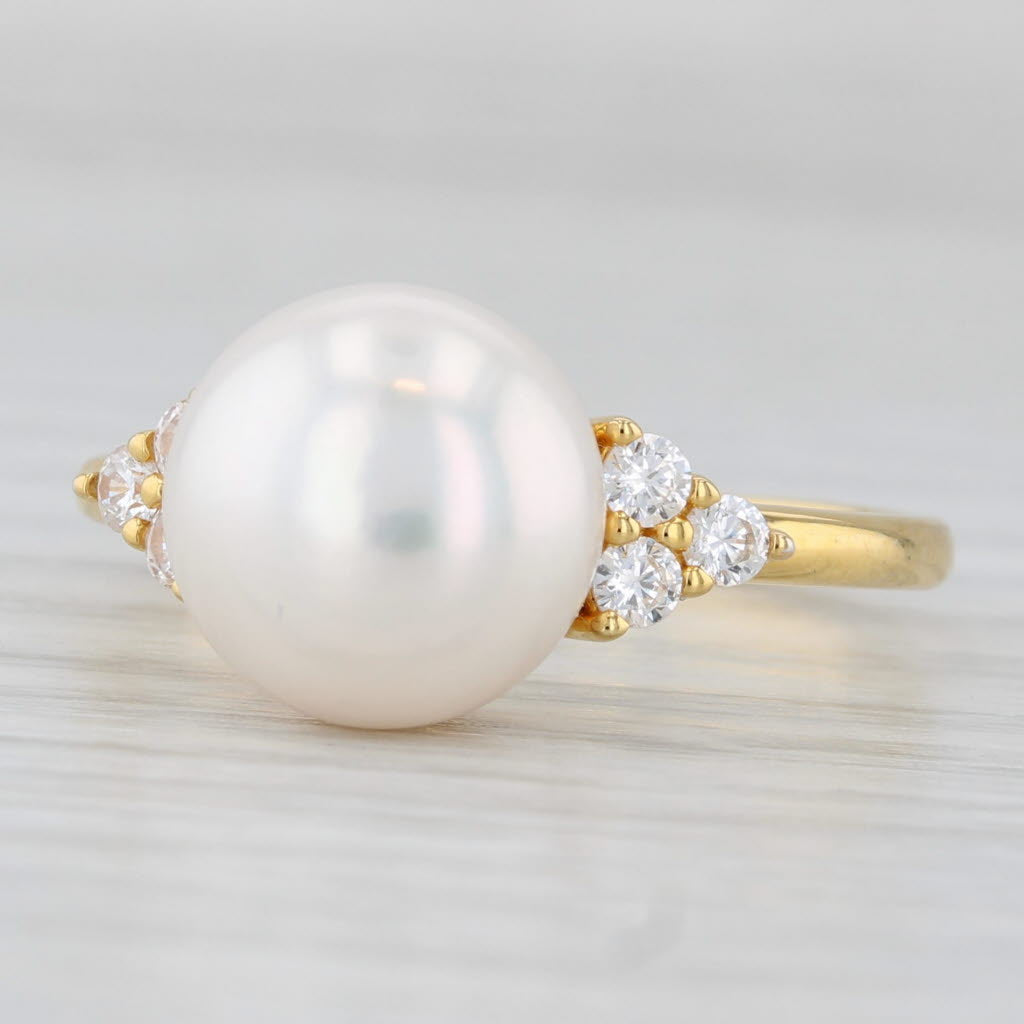 Light Gray Cultured Pearl Cubic Zirconia Ring Sterling Silver Gold Vermeil Size 9.25
