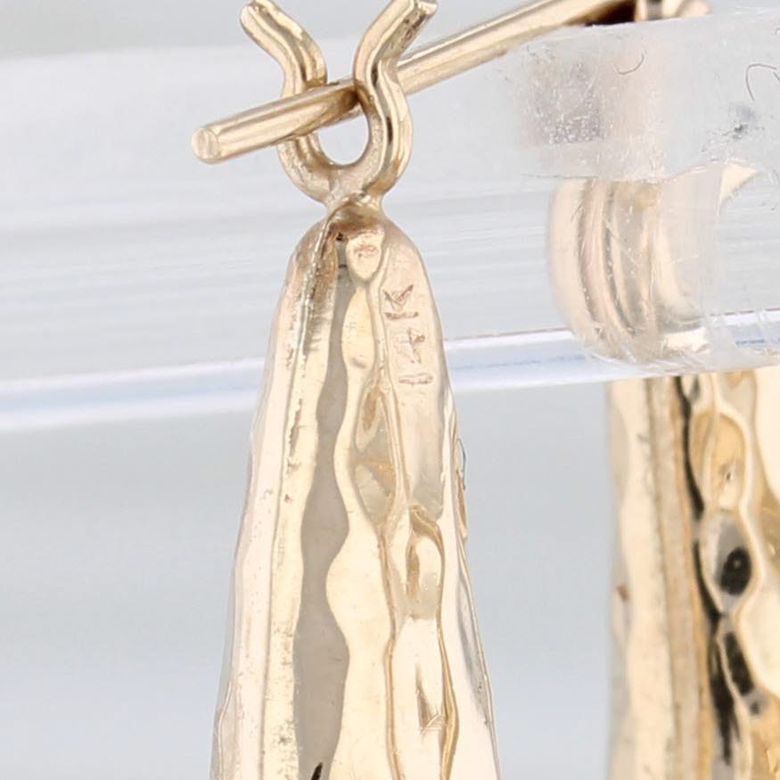 Light Gray Hammered Oval HoopEarrings 14k Yellow Gold Round Snap Top Hoops