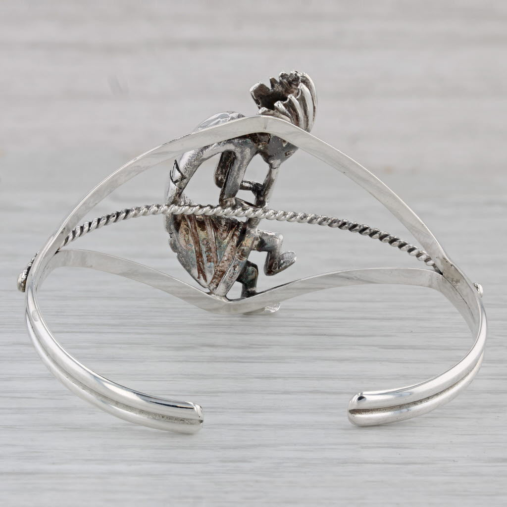 Gray Kokopelli Tirbal Figural Cuff Bracelet Sterling Silver Statement 6.75"